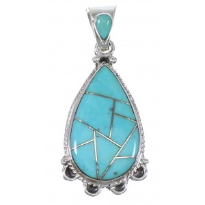 Turquoise Inlay Sterling Silver Southwest Pendant QX77425
