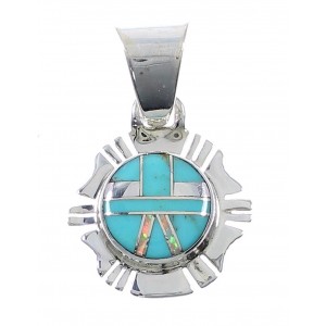 Southwest Sterling Silver Turquoise And Opal Inlay Pendant UX75623