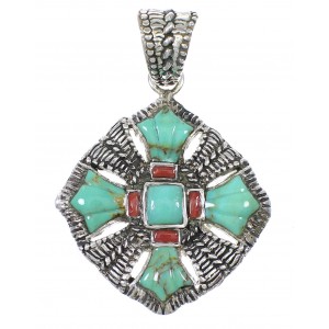 Coral Turquoise And Silver Pendant YX75570