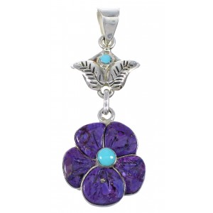 Silver Turquoise And Magenta Turquoise Flower Pendant YX75593