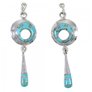 Turquoise Sterling Silver Southwestern Post Dangle Earrings YX76353