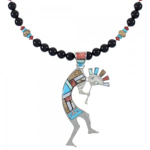 Southwestern Multicolor Sterling Silver Kokopelli Bead Necklace Set WX77246