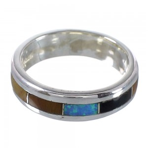 Authentic Sterling Silver Multicolor Inlay Southwestern Ring Size 6-3/4 QX78652