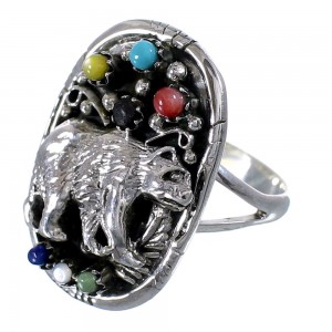 Sterling Silver Turquoise Multicolor Bear Ring Size 6-3/4 UX84046