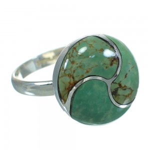 Southwest Turquoise Inlay Genuine Sterling Silver Ring Size 8-1/2 AX86278