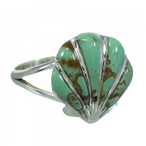 Southwestern Turquoise Inlay Sterling Silver Seashell Ring Size 6-1/2 AX86428