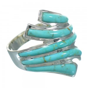 Turquoise Inlay Authentic Sterling Silver Ring Size 8-1/4 RX86291