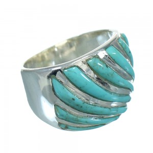 Genuine Sterling Silver Turquoise Inlay Southwest Jewelry Ring Size 7-1/2 RX86320