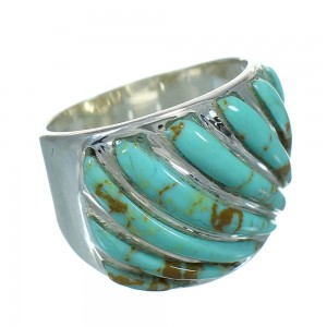 Southwest Turquoise Inlay Authentic Sterling Silver Ring Size 5-1/2 RX86340