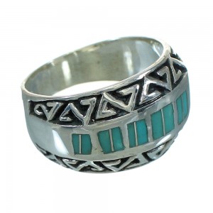 Turquoise Inlay Sterling Silver Water Wave Jewelry Ring Size 5-3/4 RX86406