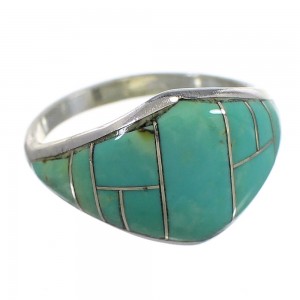 Turquoise Inlay Southwest Sterling Silver Ring Size 5-1/4 QX84081