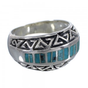 Turquoise Inlay Water Wave Southwestern Silver Ring Size 6-1/4 AX83528