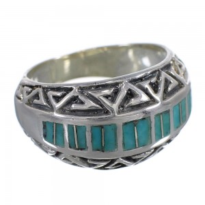 Turquoise Inlay Genuine Sterling Silver Southwest Water Wave Ring Size 7-1/4 AX83670