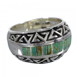 Southwestern Genuine Sterling Silver Water Wave Turquoise Inlay Ring Size 6-1/4 AX83763