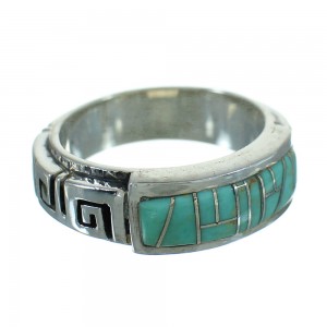 Turquoise Authentic Sterling Silver Southwest Water Wave Ring Size 5-3/4 QX85723