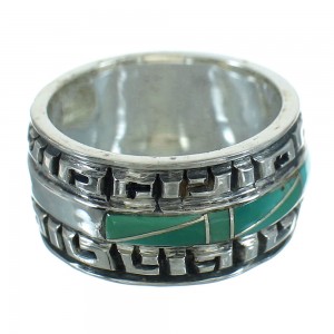 Southwestern Authentic Sterling Silver Turquoise Water Wave Ring Size 5-3/4 QX85743