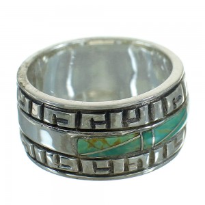 Southwest Genuine Sterling Silver Turquoise Water Wave Ring Size 6-1/4 QX85744
