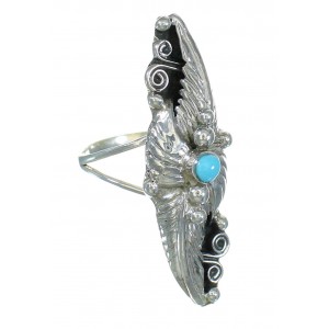 Southwestern Genuine Sterling Silver Turquoise Ring Size 5-1/4 QX85284