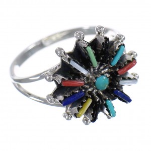 Multicolor Sterling Silver Southwestern Needlepoint Ring Size 6 QX84887