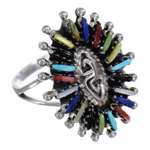 Southwest Silver Multicolor Water Wave Needlepoint Ring Size 7-3/4 QX84934