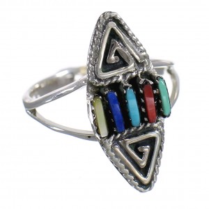 Multicolor Authentic Sterling Silver Southwestern Water Wave Needlepoint Ring Size 7-1/4 QX84947