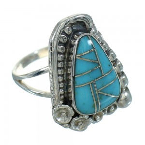 Southwest Silver Turquoise Flower Ring Size 7-1/2 QX83600