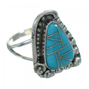 Southwestern Sterling Silver Turquoise Flower Ring Size 6-1/2 QX83603