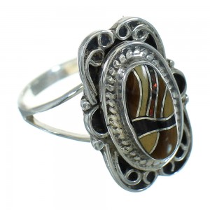 Sterling Silver And Multicolor Inlay Ring Size 6 UX83912