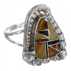 Multicolor Inlay Authentic Stering Silver Ring Size 5-1/2 RX84135