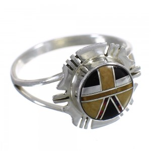 Genuine Sterling Silver And Multicolor Inlay Ring Size 4-1/2 RX84190