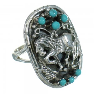 Genuine Sterling Silver Southwest Turquoise Horse Ring Size 6-1/2 QX84651