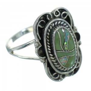 Southwestern Turquoise Opal Silver Ring Size 5-1/2 QX83519