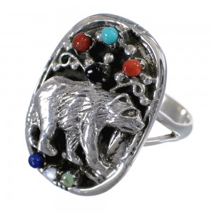Silver And Multicolor Bear Ring Size 8-1/2 UX83952