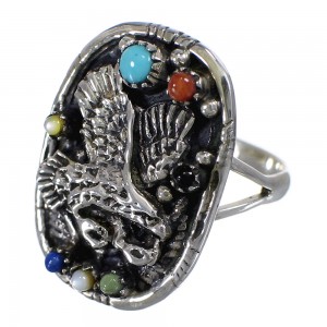 Southwestern Multicolor And Sterling Silver Eagle Ring Size 4-1/2 UX84005