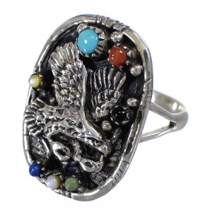 Multicolor Southwestern Silver Eagle Ring Size 6 UX84016