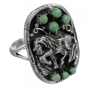 Southwest Turquoise Genuine Sterling Silver Horse Ring Size 7-1/2 YX84594