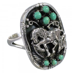 Southwest Turquoise And Genuine Sterling Silver Horse Ring Size 7-1/2 YX84608