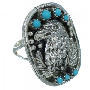 Turquoise And Genuine Sterling Silver Eagle Ring Size 4-3/4 RX85684