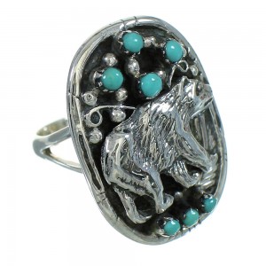 Turquoise And Genuine Sterling Silver Southwest Bear Ring Size 5-3/4 RX85691