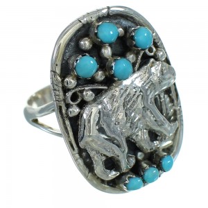 Genuine Sterling Silver Bear Turquoise Jewelry Ring Size 6-1/4 RX85698