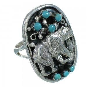 Southwest Sterling Silver Bear Turquoise Ring Size 4-1/4 RX85703