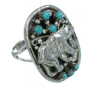 Southwest Turquoise Genuine Sterling Silver Bear Ring Size 5-3/4 RX85714