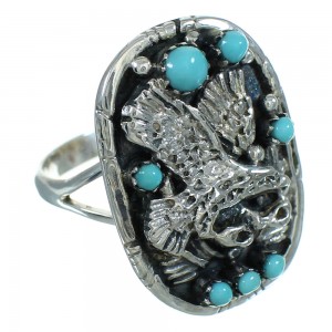 Turquoise Authentic Sterling Silver Eagle Ring Size 7-3/4 RX85573