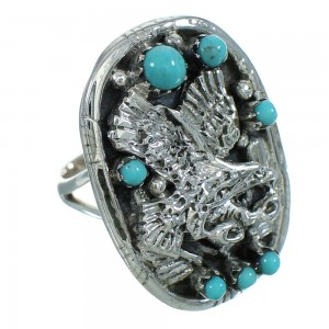 Authentic Sterling Silver Turquoise Eagle Ring Size 5-1/4 RX85612