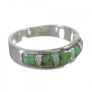 Turquoise Opal Inlay Southwestern Silver Ring Size 7-1/2 QX85979