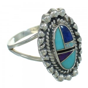 Silver Southwestern Multicolor Inlay Ring Size 7-1/2 YX84352