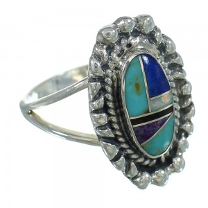 Multicolor Inlay Southwest Sterling Silver Ring Size 8-1/4 YX84390