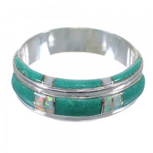 Turquoise And Opal Sterling Silver Ring Size 7-3/4 AX86818