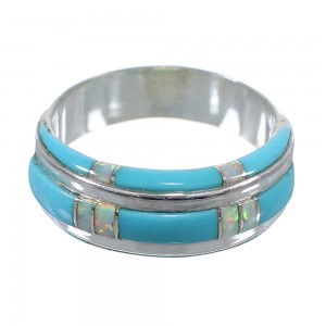 Southwest Opal And Turquoise Silver Ring Size 5-1/2 AX86958