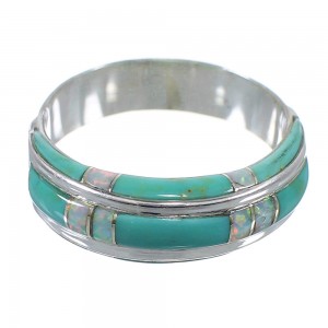 Authentic Sterling Silver Opal And Turquoise Inlay Ring Size 6-1/2 AX86996